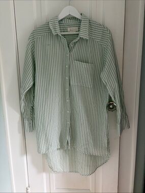 Anthropologie • Green and White Striped Buttondown Top (Size S)
